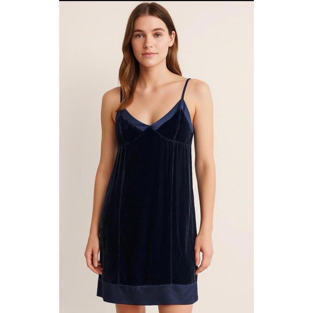 GAP Velvet Y2K Babydoll Slip Dress Womens 6 Navy Blue Whimsigoth Grunge Party